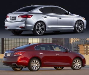 2013 Acura ILX Concept (top) vs. 2011 Buick LaCrosse - notice the similar front fenders and rear doors.